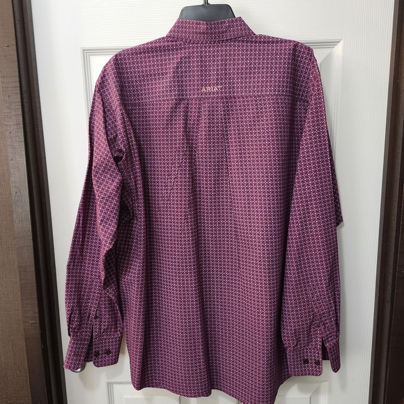 Men's Ariat Purple White Diamond Lattice Pattern Button Down Shirt. Sz L - Picture 3 of 5